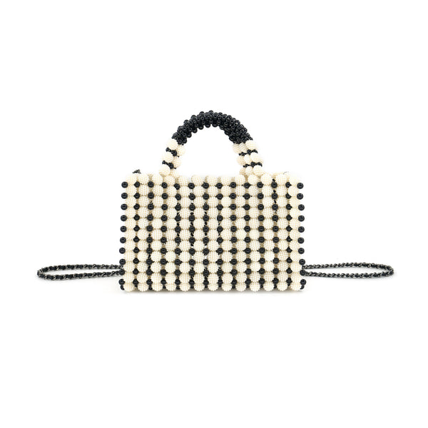 White/Black Beaded Pearl Handbag