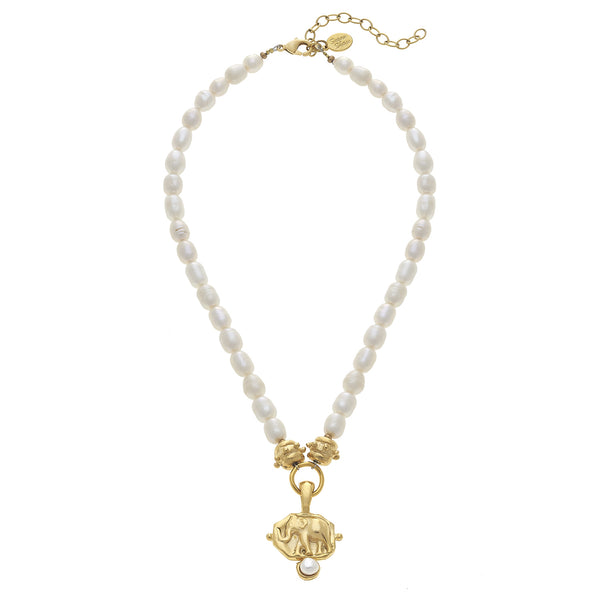 Elephant Intaglio Pearl Necklace