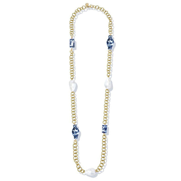 Blue & White Chain Wrap Necklace