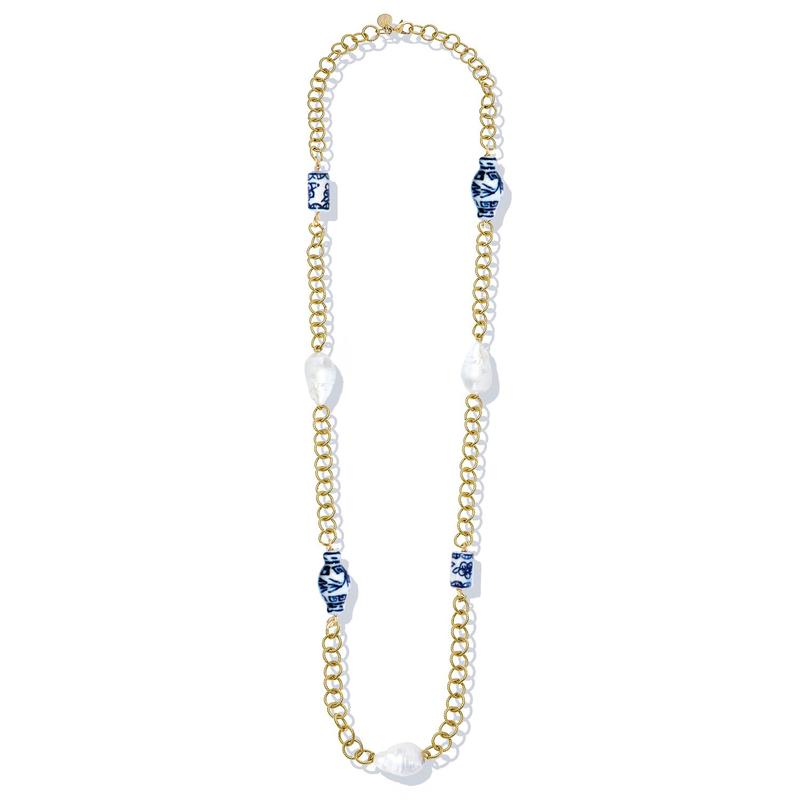 Blue & White Chain Wrap Necklace