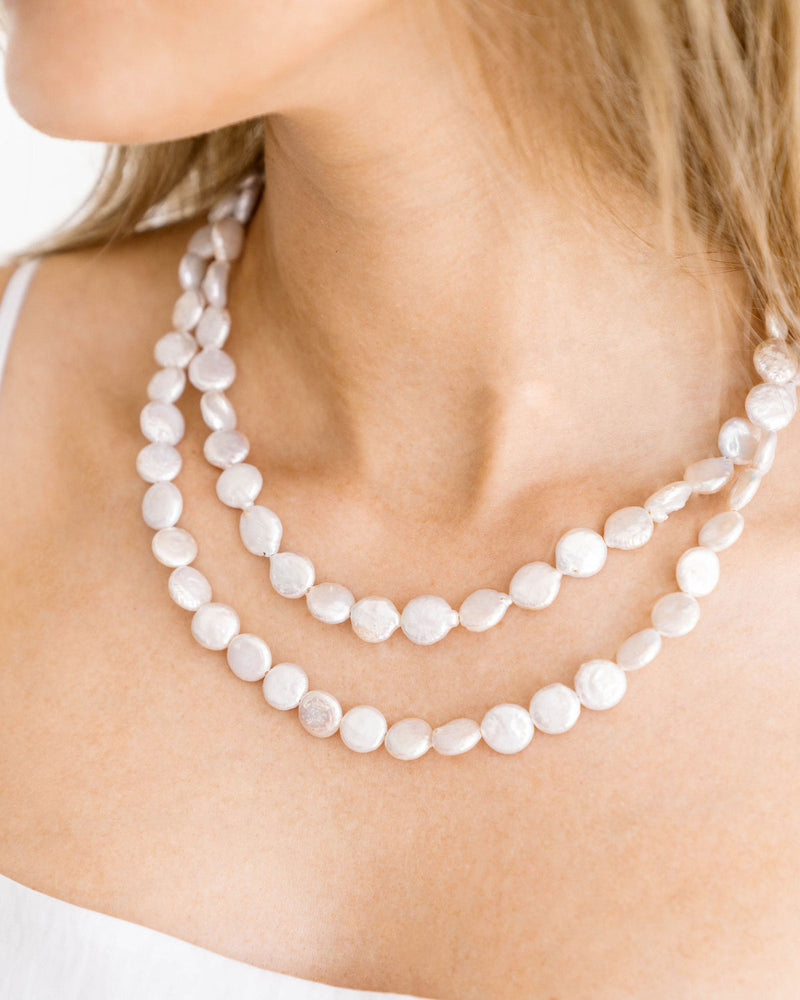 Double Strand Coin Pearl Necklace