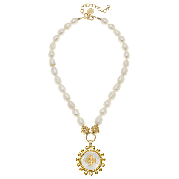 Mother of Pearl Jerusalem Cross Pearl Necklace