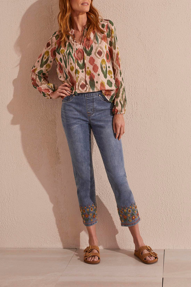 Audrey Pull On Jeans With Embroidered Hem