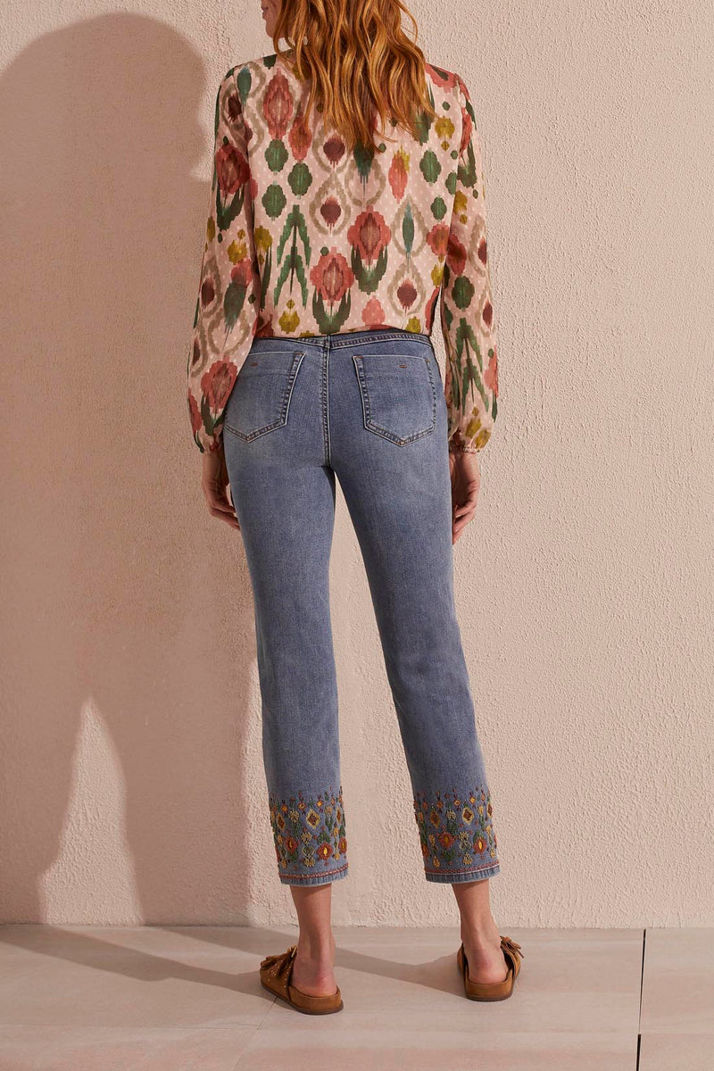 Audrey Pull On Jeans With Embroidered Hem