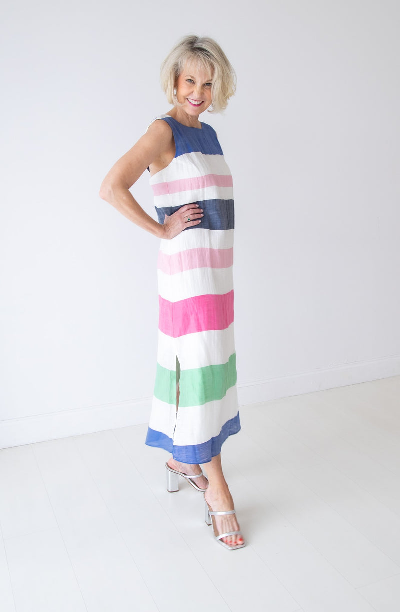 Liana Multicolour Stripes Linen Dress