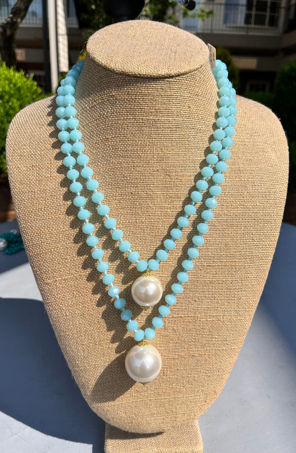 Baby Blue Opaque Necklace With Pearls