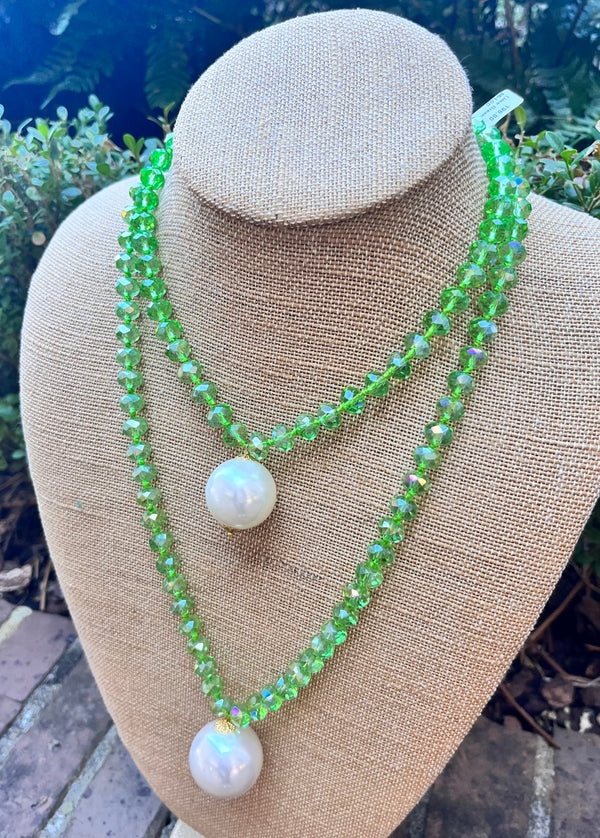 Lime Green Clear Necklace With Pearls