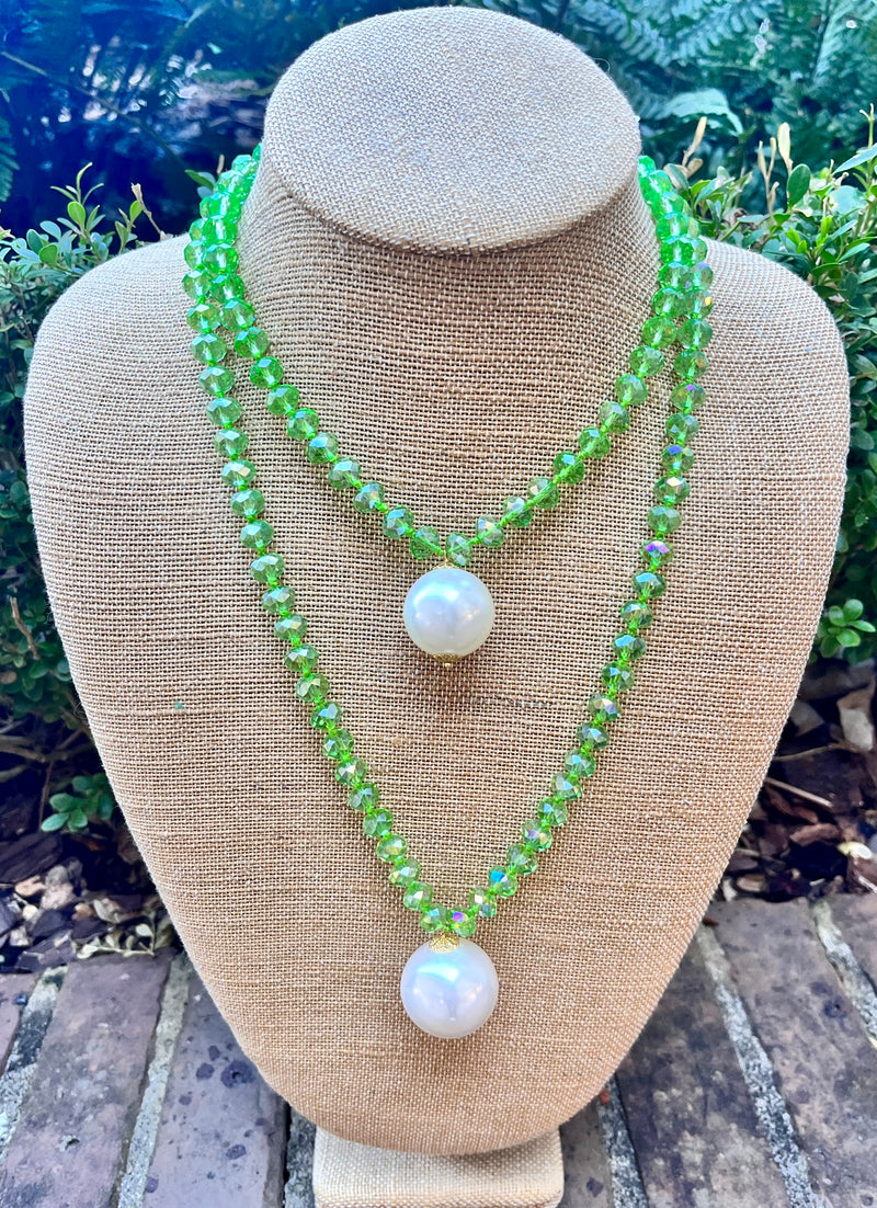 Lime Green Clear Necklace With Pearls
