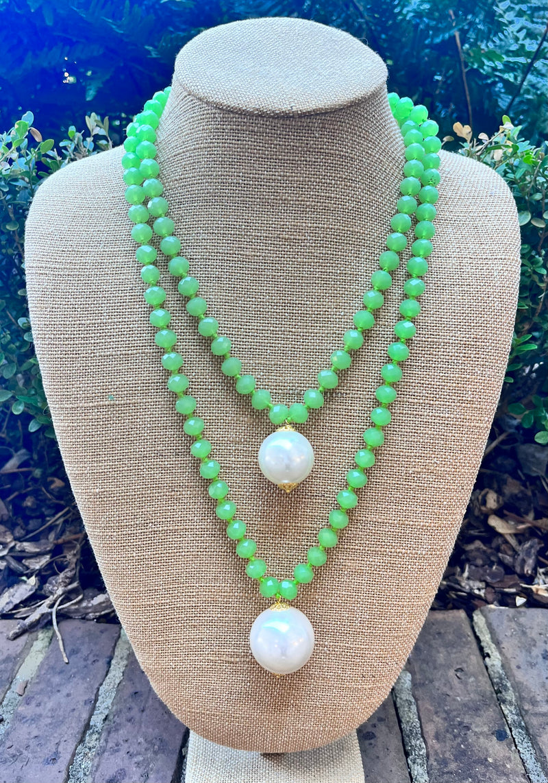 Lime Green Opaque Necklace With Pearls