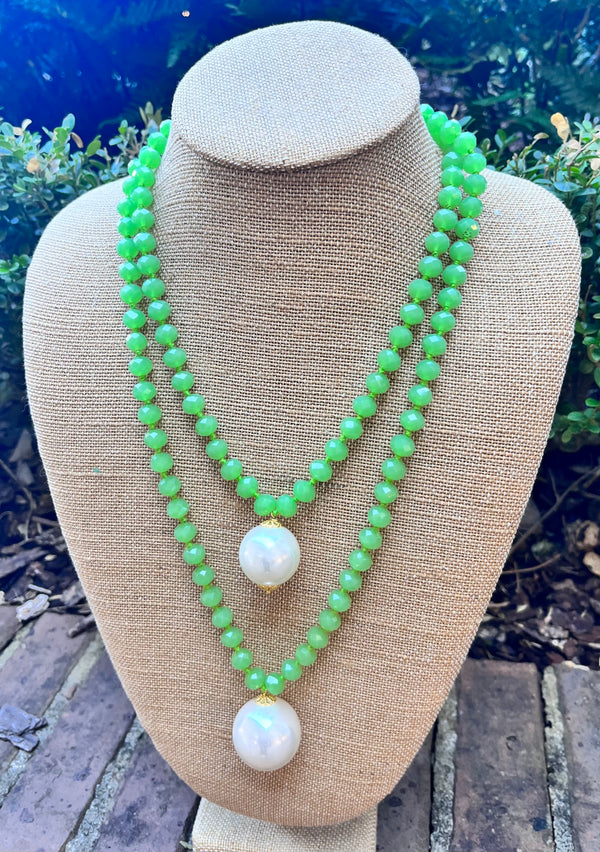 Lime Green Opaque Necklace With Pearls