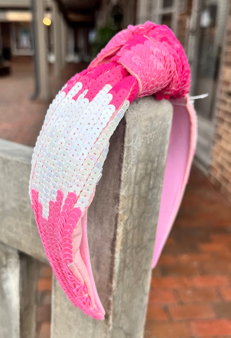 Pink and White Sequin Headband