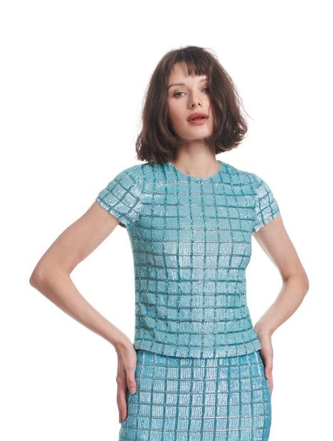 Windowpane Beaded and Sequined Tee