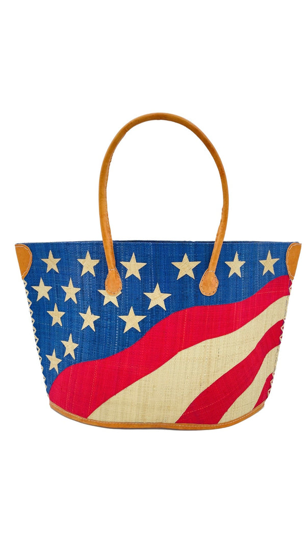 American Flag Straw Tote Bag