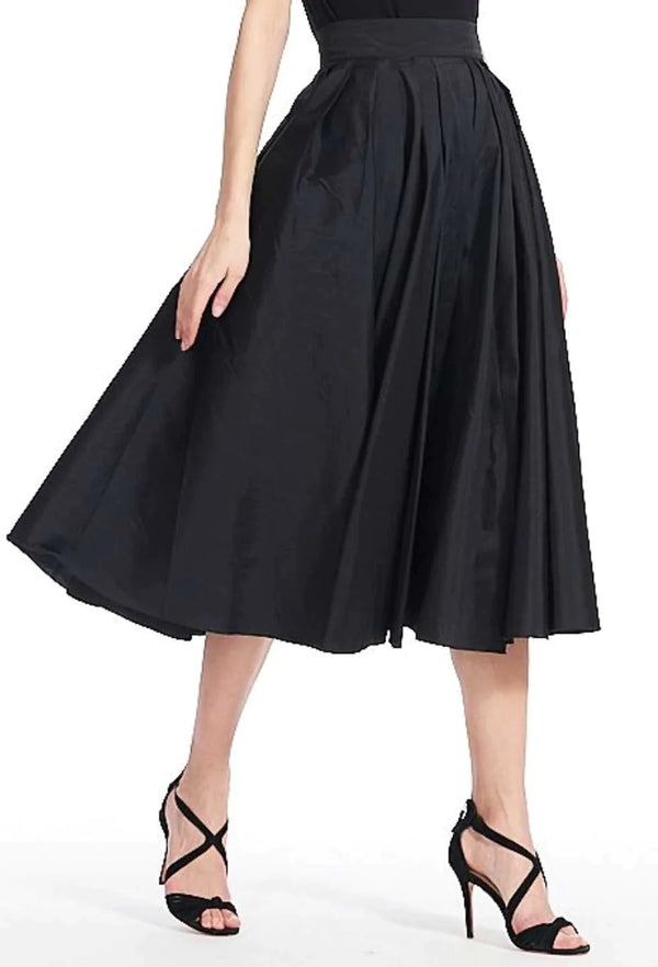Black Taffeta Tea Length Midi Skirt