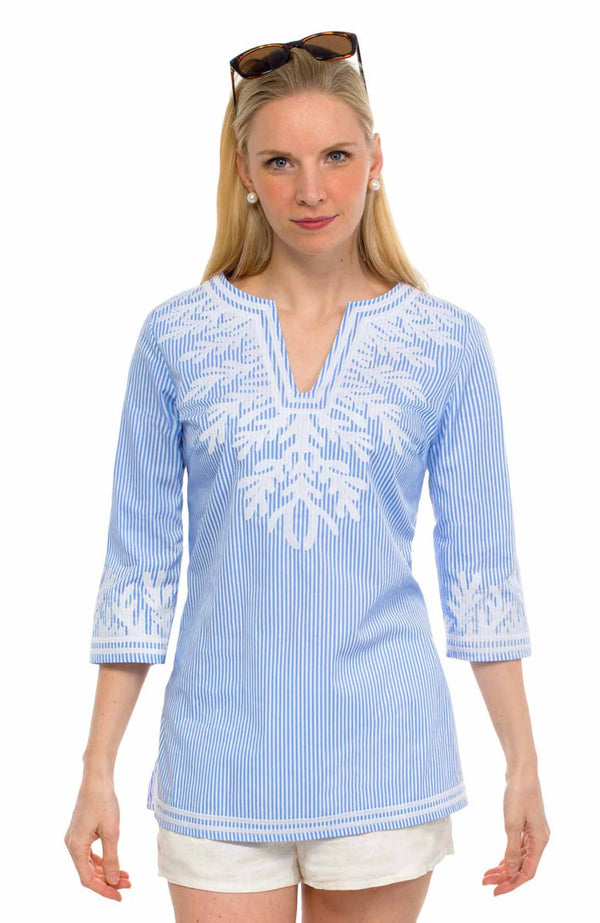 Embroidered Pinstripe Tunic - The Reef