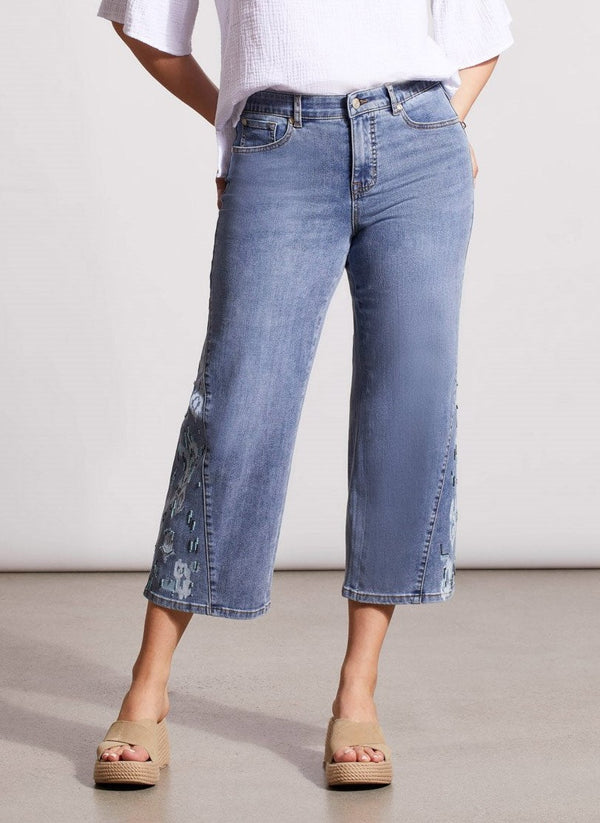 Sophia Wide Leg Crop Jeans With Embroidery