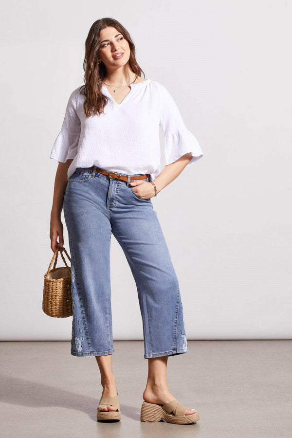 Sophia Wide Leg Crop Jeans With Embroidery